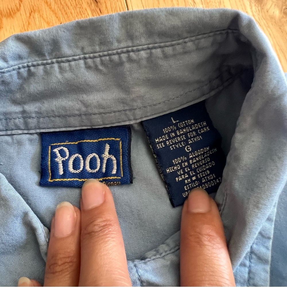 Vintage Winnie The Pooh Western Pearl Snap Button Blue Half Sleeve Shirt Large - Picture 7 of 8